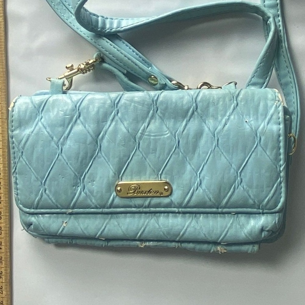 Buxton Light Blue Quilted Crossbody Wallet Mini Purse Zip Snap‎
